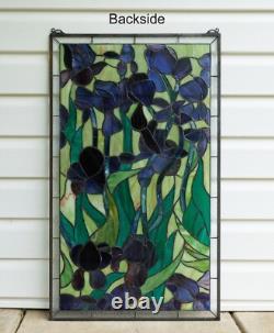 20 x 34 Tiffany Style stained glass window panel Iris flower glass panel HF448