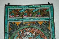 20 x 34 Tiffany Style stained glass window panel Jeweled deco girl