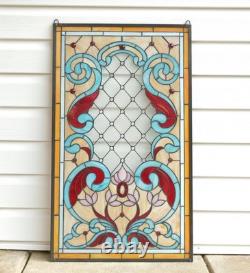 20 x 34 Tiffany Style stained glass window panel Jeweled glass panel