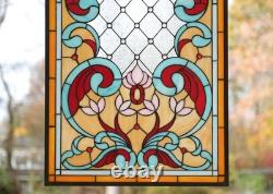 20 x 34 Tiffany Style stained glass window panel Jeweled glass panel 20 x 34 Tiffany Style stained glass window panel Jeweled glass panel