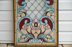 20 x 34 Tiffany Style stained glass window panel Jeweled glass panel