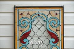 20 x 34 Tiffany Style stained glass window panel Jeweled glass panel