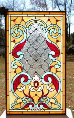 20 x 34 Tiffany Style stained glass window panel Jeweled glass panel