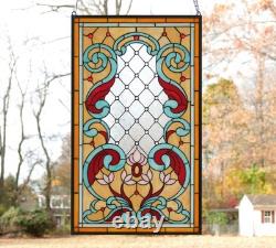 20 x 34 Tiffany Style stained glass window panel Jeweled glass panel