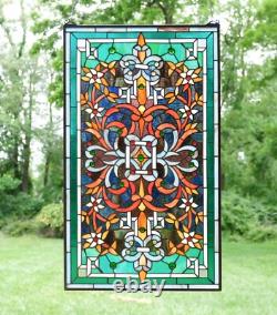 20 x 34 Tiffany Style stained glass window panel jeweled glass
