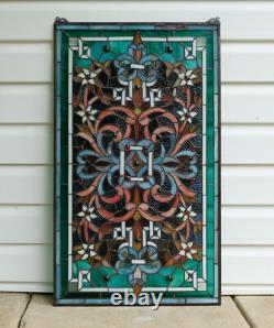 20 x 34 Tiffany Style stained glass window panel jeweled glass