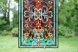 20 x 34 Tiffany Style stained glass window panel jeweled glass