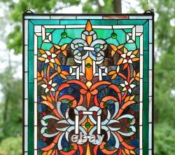 20 x 34 Tiffany Style stained glass window panel jeweled glass