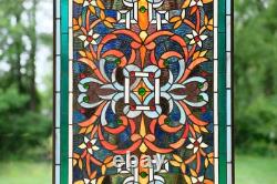 20 x 34 Tiffany Style stained glass window panel jeweled glass