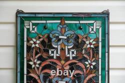 20 x 34 Tiffany Style stained glass window panel jeweled glass