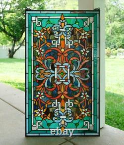 20 x 34 Tiffany Style stained glass window panel jeweled glass