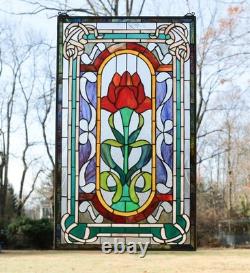 20 x 34 Tiffany Style stained glass window panel one big Rose Flower HF368