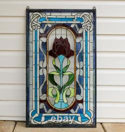 20 x 34 Tiffany Style stained glass window panel one big Rose Flower QA368