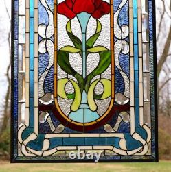 20 x 34 Tiffany Style stained glass window panel one big Rose Flower QA368