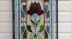 20 x 34 Tiffany Style stained glass window panel one big Rose Flower QA368