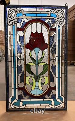 20 x 34 Tiffany Style stained glass window panel one big Rose Flower QA368