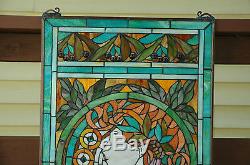 20 x 34 deco girl Tiffany Style stained glass Jeweled window panel