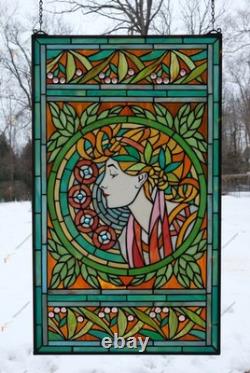 20 x 34 stained glass panel Alphonse Mucha Art, HF216