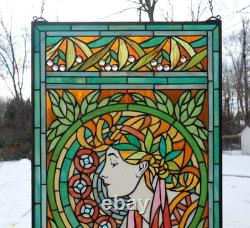 20 x 34 stained glass panel Alphonse Mucha Art, HF216