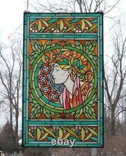 20 x 34 stained glass panel Alphonse Mucha Art, HF216