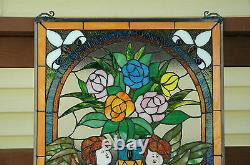 20 x 34 two baby angel Handcrafted stained glass Jeweled window panel