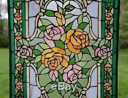 20 x 34Rose Flower Tiffany Style stained glass window panel