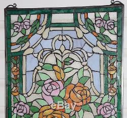 20 x 34Rose Flower Tiffany Style stained glass window panel