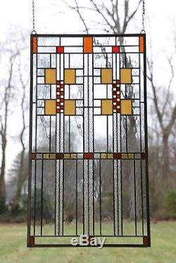 20 x 36 Stained Glass Window Panel Frank Lloyd Wright Prairie Mission Style