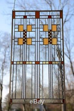 20 x 36 Stained Glass Window Panel Frank Lloyd Wright Prairie Style panel