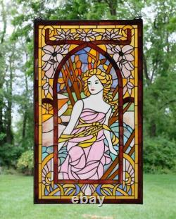 20 x34 stained glass panel Alphonse Mucha Time of The Day Morning Awakening
