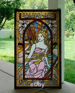 20 x34 stained glass panel Alphonse Mucha Time of The Day Morning Awakening