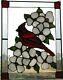 2022 Handmade Stained Glass Panel of a Male Cardinal perching in a Dogwood Tree