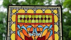 20W x 34H Handcrafted Jeweled stained glass window panel