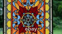 20W x 34H Handcrafted Jeweled stained glass window panel