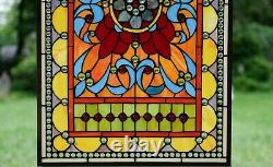 20W x 34H Handcrafted Jeweled stained glass window panel