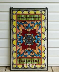 20W x 34H Handcrafted Jeweled stained glass window panel