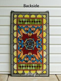 20W x 34H Handcrafted Jeweled stained glass window panel