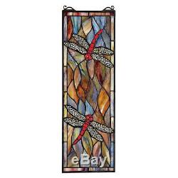 21.5 Mosaic Dragonflies in Autumn Hand Crafted Stained Glass Window Panel