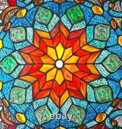 21 X 21 Tiffany Style Stained Glass Rainbow Blossom Window Panel Hanging