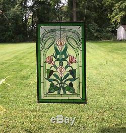 21 x 35 Stained glass window panel Lily Flower Beveled Clear Glass