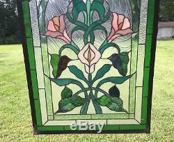 21 x 35 Stained glass window panel Lily Flower Beveled Clear Glass