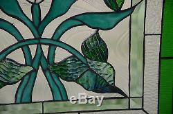 21 x 35 Stained glass window panel Lily Flower Beveled Clear Glass SOLD AS IS