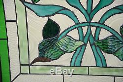 21 x 35 Stained glass window panel Lily Flower Beveled Clear Glass SOLD AS IS