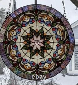 22 Tiffany Style Stained Glass Round Victorian Floral Window Panel Suncatcher