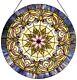 22 Victorian Round Tiffany Style Stained Glass floral Window Panel With Chain