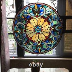 22 Victorian Tiffany Style Stained Glass Round Hanging Window Panel with Chain