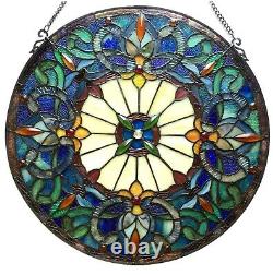 22 Victorian Tiffany Style Stained Glass Round Hanging Window Panel with Chain