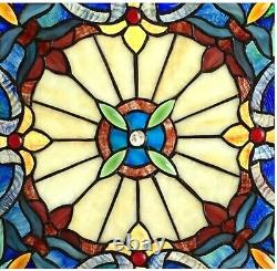 22 Victorian Tiffany Style Stained Glass Round Hanging Window Panel with Chain