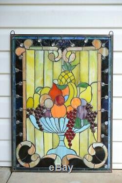 22 X 30 Handcrafted stained glass window panel Fruit Basket Grape, Apple Etc