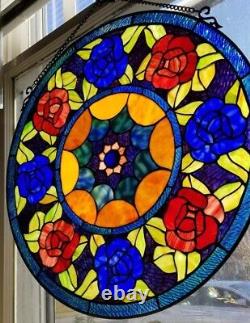 22x22 Victorian Round Ros Tiffany style stained glass window panel